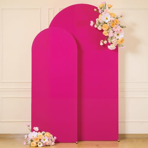 Image of Hot Pink Arch Backdrop Cover for Wedding, 7.2FT 6FT Set of 2 Stretchy Spandex Fitted Arch Stand Cover for Baby Shower, Birthday Party Decor, Chiara Backdrop Cover with Double-Sided Design