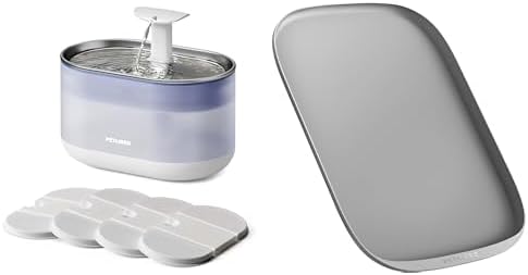 Bundle of PETLIBRO Automatic Cat Water Fountain, Stainless Steel,Ultra Quiet,71fl oz/2.1L,Two Flow Modes with 4 Large Filters + 17.7''x 12'' Safety Silicone Cat Food Mat for Feeder & Fountain