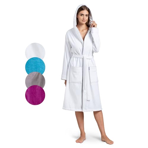 Twinzen Bademantel Damen – 100% Baumwolle, Frottee-Velours, mit Kapuze,...