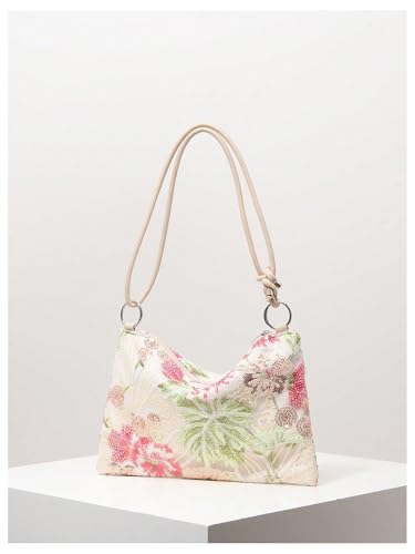 QWINEE Women's Floral Sequin Underarm Shoulder Bag Y2k Zipper Top Handle Purse Handbag with Adjustable Strap2