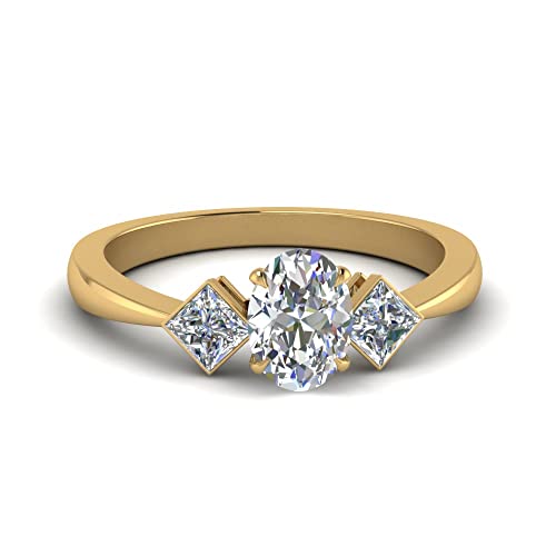 Image of Choose Your Gemstone Kite Design Diamond CZ Ring Yellow Gold Plated Oval Shape 3 Stone Engagement Rings Everyday Jewelry Wedding Jewelry Handmade Gifts for Wife US Size 4 to 12