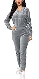 BOGURST Tracksuit for Women Set 2 Piece Jogging Suits Velour Sweat Outfits, Gray, X-Large
