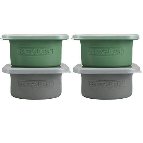 KEVJES Stackable Silicone Artisan Pizza Dough Proofing Proving Containers with Air-tight Lids-4pack-500ml Volume for 250g Dough Ball (2green+2Space Grey)