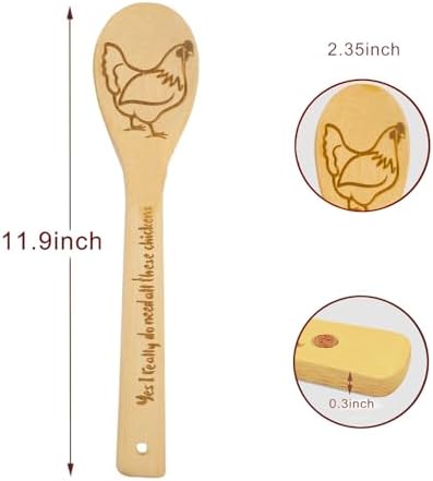 DoYoMo Rooster Wooden Cooking Spoons Set of 5, Farmhouse Rooster Theme, Bamboo