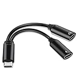 USB C Splitter, HiMusic 2 in 1 USB Type C Male to USB C Audio&Charging Converter Adapter and Stereo USB C Earphone Dongle Compatible with Google Pixel 3/3 XL, Huawei Mate 20 Pro and More (Black)