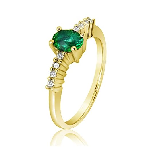 MILLE AMORI ∞ Anillo de compromiso de mujer en oro y Diamantes y esmeralda natural ∞ 9 quilates en oro blanco 375 Diamantes 0,06 ct esmeralda 0,30 ct