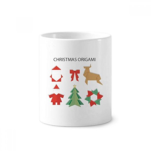 Porte-stylo en céramique blanche et rouge design origami Noël
