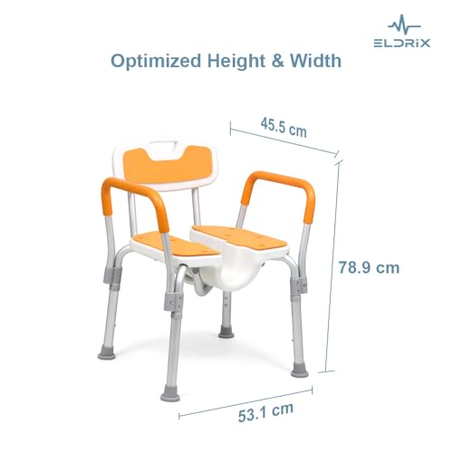 Image of Eldrix Commode Chair for Toilet Adult | Hygiene Cut-Out Shower Toilet Chair for Adults /Senior Citizen | Lightweight & Tool-Free Assembly (Orange)