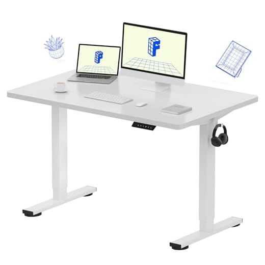 FLEXISPOT Electric Standing Desk White Whole Piece 48 x 30 Inch Desktop Adjustable Height Desk Home Office Computer Workstation Sit Stand up Desk (White Frame + 48inch White Top, 2 Packages)