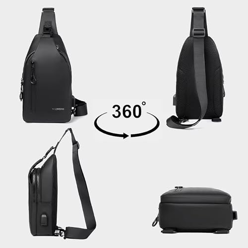 Image of WildHorn Crossbody Sling Bag for Men | Water-Resistant Chest & Shoulder Bag with USB Charging Port, Earphone Hole & Multi-Compartment Storage for Travel & Daily Use (Black)