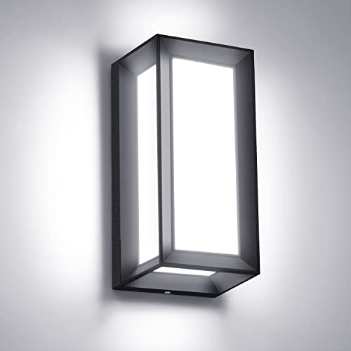 Juyace 6 Pack Outdoor Wall Lights, 18W 1800LM Modern Black Exterior Sconces, IP65 Waterproof 3000K Warm White Wall Mount Fixtures for Front Door, Garage, Porch, Patio, Entryway, House