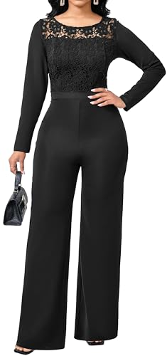sexycherry Black Jumpsuit for Women Dressy Elegant Crew Neck Long