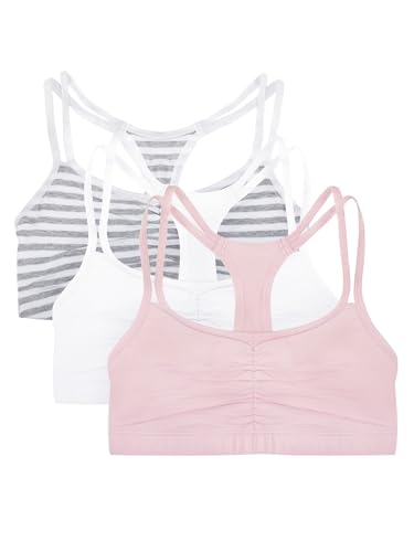 Fruit of The Loom Womens Spaghetti Strap Cotton Pull Over 3 Pack Sports Bra, Skinny Stripe/White/Blushing Rose, 32
