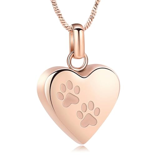 Collier urne funéraire cœur or rose avec empreinte patte ciselée - 2