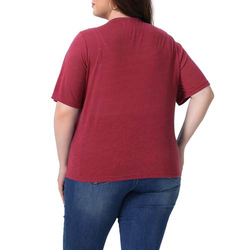 Image of Agnes Orinda Plus Size Cardigan for Women Button Down Sheer Round Neck Short Sleeve Knitted Sweater