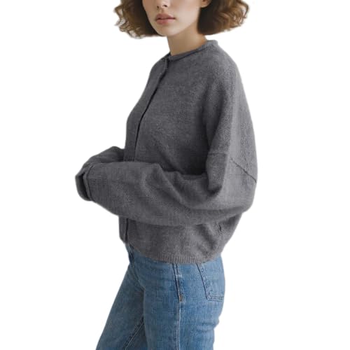 Image of Women Y2k Knitted Cardigan Long Sleeve Button Down Sweater Lightweight Casual Cardigan Loose Fall Streetwear