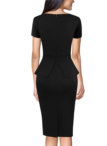 VFSHOW Womens Work Business Office Front Zipper Peplum Professional Church Pencil Sheath Dress4