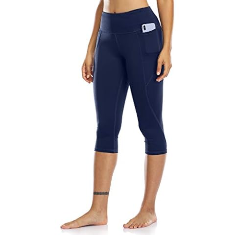 Fulbelle Capris Leggings for Women High Waisted Workout Yoga Pants with Pockets - Blue - XL Cover