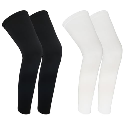 2 Pairs Leg Sleeves, Thigh Compression Sleeves Full Length Sports UV Protection Sleeve Long Legs Sleeve with Anti-slip Silicone Strips for Men Women Running Basketball Football