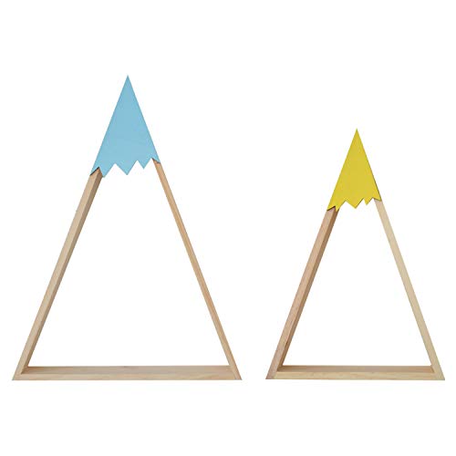 Nacnic - 2 Estanterías Infantiles Madera - Grande, Pequeña - Estilo Nórdico Montaña Triangular Color Azul y Amarillo - Decoración Habitación Niño