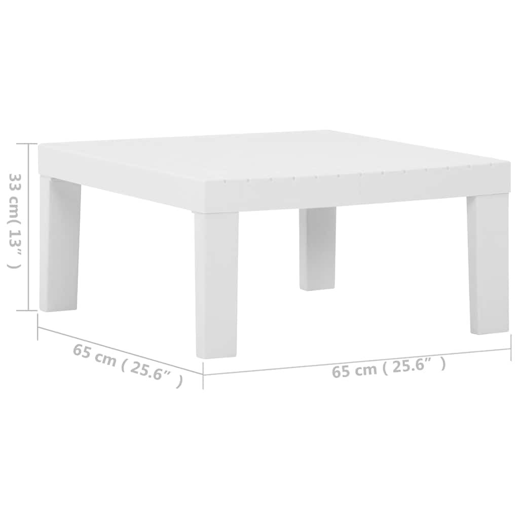 Tavolino da Giardino in Plastica Bianco 65x65x33cm | Tavolo basso quadrato ideale per arredare balcone, terrazzo o bordo piscina. Struttura leggera e facile da spostare.