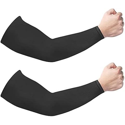 HOYDATE Arm Sleeves for Men Women, Size L - XL, UV Sun Protection Sleeve Ice Silk Compression Arm Cover,Cooling Sports Sleeve (1Pair: Black) Cover