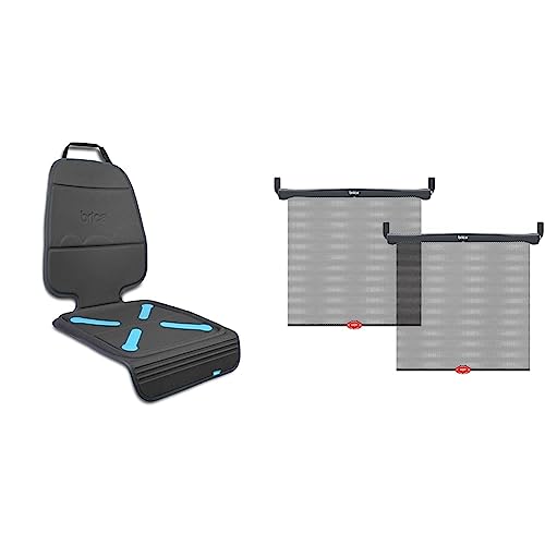 Image of Munchkin® Brica® Elite Seat Guardian™ Child Car Seat Protector with Grime Guard™ Fabric, Dark Grey & Brica® Sun Safety™ Car Window Roller Shade with White Hot® Heat Alert, 2 Pack, Black