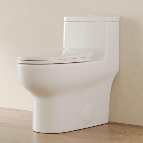 DeerValley One Piece Toilet, DV-1F026 Elongated Toilet with Powerful Dual Flush 1.1/1.6 GPF, Soft-Close Seat, Standard Height, Easy-Clean Skirted Design, 12' Rough-In