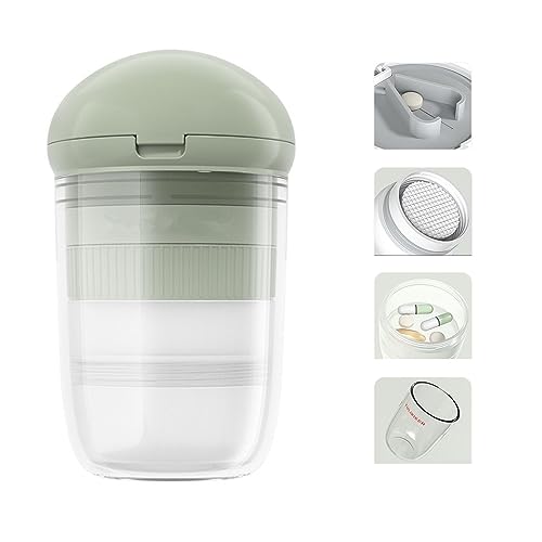 Multifunción 4 en 1 Cortador de pastillas,triturador de pastillas triturador organizador de pastillas,pequeño pastillero de viaje para organizador (verde)