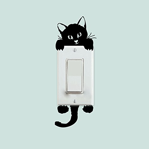 2pcs Light Switch Decals Cartoon Little Black Cat Pet Animal Pattern Wall Sticker Decor Art Mural Baby Nursery Room