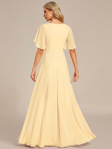 Image of Ever-Pretty Women's Chiffon V-Neck Mother of Bride Dresses A-Line Ruched Short Sleeves Appliques Bridesmaid Dress Formal Gown