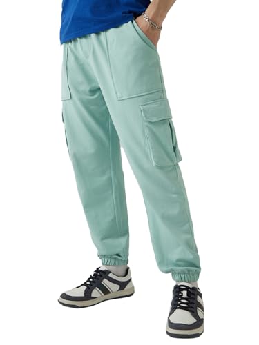 Image of Bewakoof Air 1.0 Men's Solid Oversized Fit Poly Cotton Cargo Joggers