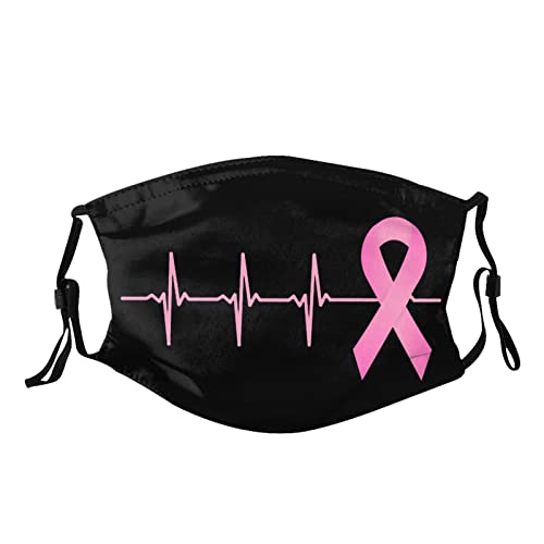 Pink Ribbon Heartbeat Breast Cancer Awareness Face Mask Washable Reusable Adults Breathable with 2 Filters