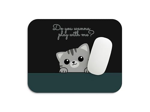 Image of Cute Cat Mouse Pad for Computer & Laptop | Non-Slip Rubber Base, Smooth Surface, Premium Print | 9 x 7.5 Inch Gaming & Office Mousepad - Playful Kitten Design (Green)