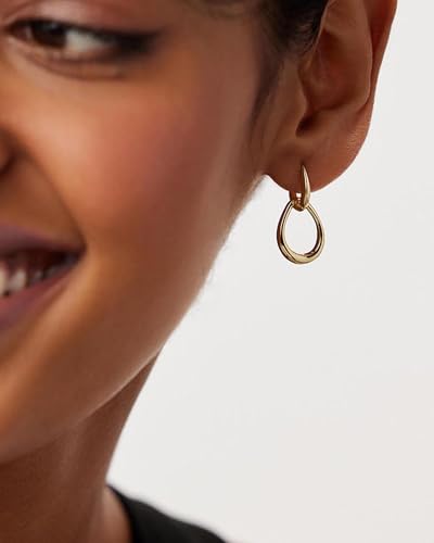 Gold Earrings for Women Trendy 14K Gold Plated Double Hoop Dangle Earring Thin Minimalist Lightweight Dainty Drop Earrings Jewelry Gift for Her4