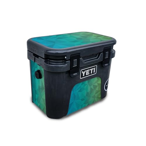 Carbon Fiber Skin Compatible with Yeti Roadie 15 Hard Cooler - Blue Green Polygon - Premium 3M Vinyl Protective Wrap Decal Cover - Easy to Apply | Crafted in The USA by MightySkins