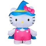Halloween Inflatable Hello Kitty Witch, 2 Ft Tall, Pink and Blue Costume with Witches Hat and Cape