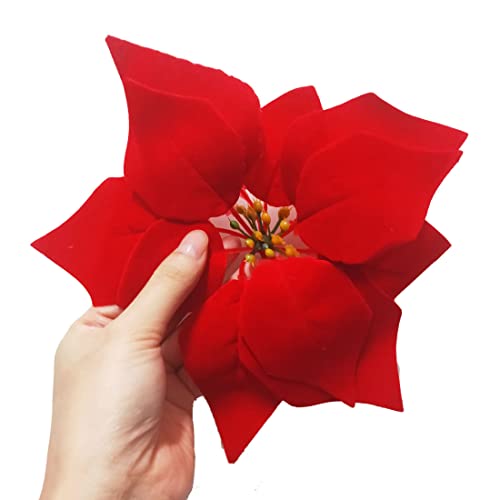 Red Poinsettia Christmas Tree Ornaments Artificial Poinsettia Bush Flowers Christmas Flowers Bouquet Decorations Indoor Or Outdoor Use，5 Heads (2, Red) #TOP6
