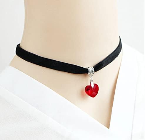 Gregory Crafts & Gifts Gothic Choker Necklace - Black Velvet and Red Crystal Heart Shaped Gem