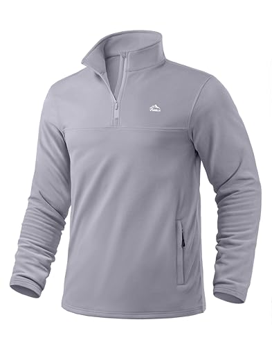 Pudolla Golf 1/4 Zip Pullover Men Midweight Casual Fleece Sweatshirt Winter Track Sportswear(Light Grey L