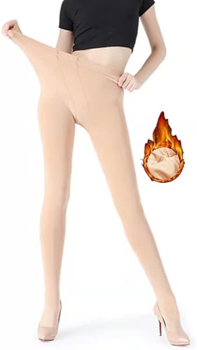JEPOZRA Collant Invernali Termiche Donna Collant Velluto Spesso Vita Alta Coprenti Calzamaglia Donna Leggins Foderati in Pile(Beige,M-L)