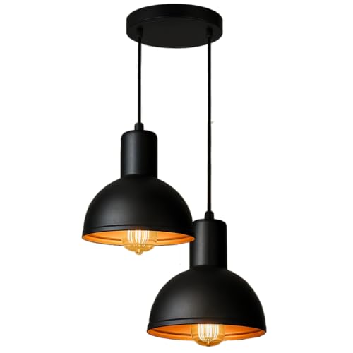 Luminária de Teto Pendente Dupla Joana – Lustre Moderno para Sala, Cozinha e Quarto (Preto e Cobre)