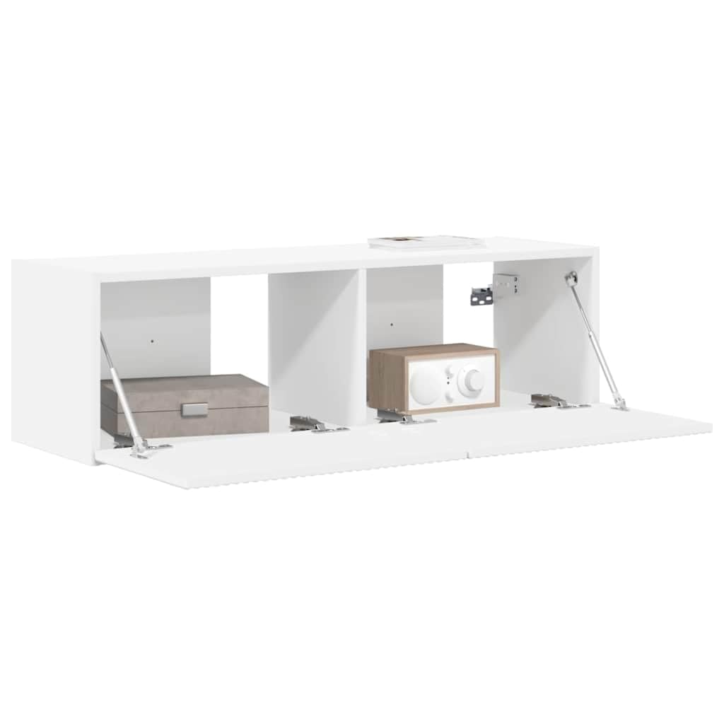 Nowoczesna szafka ścienna pod telewizor biała, 98 x 31 x 29,5 cm, materiał drewnopochodny, unoszące się centrum rozrywki do salonu, sypialni, minimalistyczny design