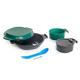 humangear GoKit Deluxe: 7-Tool Lightweight Camping Mess Kit with Portable Insulated Cup, Camping Plate, Bowl, Utensil, and Toothpick - Ideal On-The-Go Camping Solution, Charcoal/Green