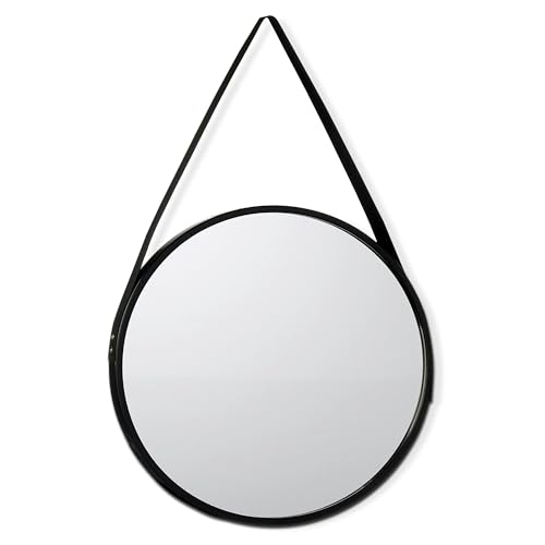 TIENDA EURASIA – Espejo Redondo de Pared, Color Negro, 45x45 cm, con Asa, Polipropileno (PP) y Cristal, para Decoración del Baño y Hogar