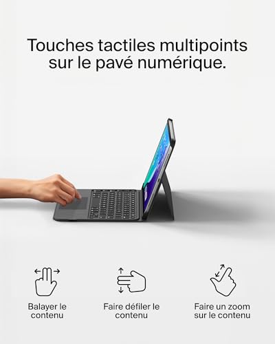 Belkin Pro Coque Clavier iPad avec Support, Clavier Bluetooth rétroéclairé, gestes trackpad, Rangement Apple Pencil, AZERTY, Touches multimédia, pour iPad 10.9” 10e gén, 11” A16, Air 11” M4