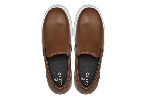 CALTO Men's Invisible Height Increasing Elevator Shoes - Coffee Brown Nappa Leather Slip-on Lightweight Casual Loafers - 2.6 Inches Taller - T1023- Size 10 D(M) US4