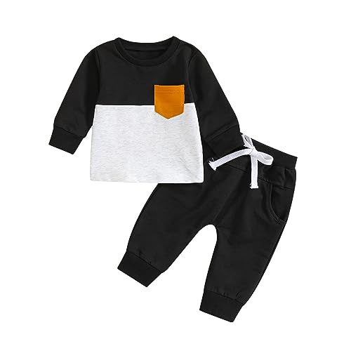 Baby Boy Fall Winter Clothes Toddler Boy Outfits Long Sleeve Patchwork Sweatshirt Tops Pants 12 Months to 5T
