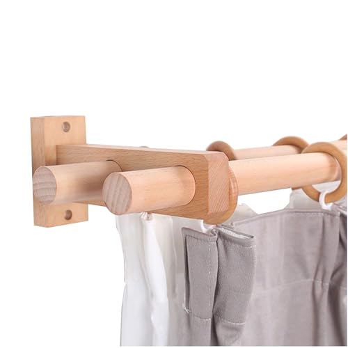 YPAPBHT Barra de Cortina de Madera Maciza, Barra Romana, Doble Barra, Madera de Pino Natural, riel Deslizante silencioso, perforación Fija(180CM)