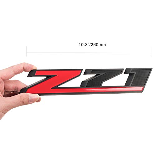 Image of 2Pcs 10.3 inch Z71 Emblem Badges for GM Chevy Silverado Colorado GMC Sierra Tahoe Suburban (Matte Black+Red)